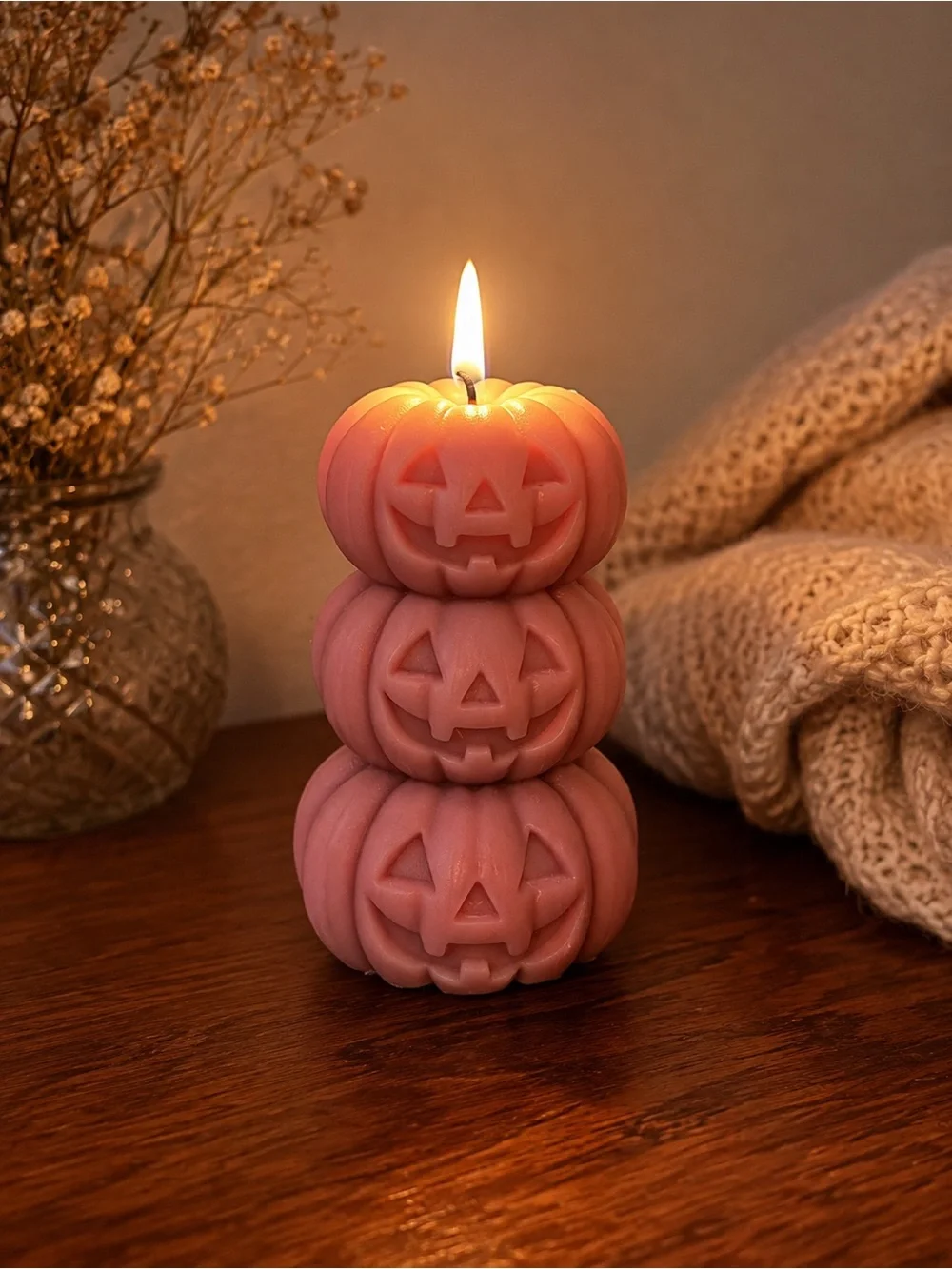 Handmade Jack O Lantern Pumpkin Candle Set of 2 Halloween Fall Decor